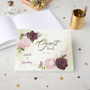 cabernet pink flowers greenery guest book
