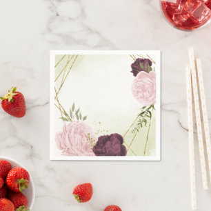 cabernet pink flowers greenery wedding napkins
