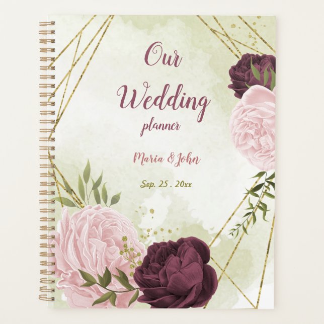 Cabernet & pink flowers greenery wedding planner (Front)
