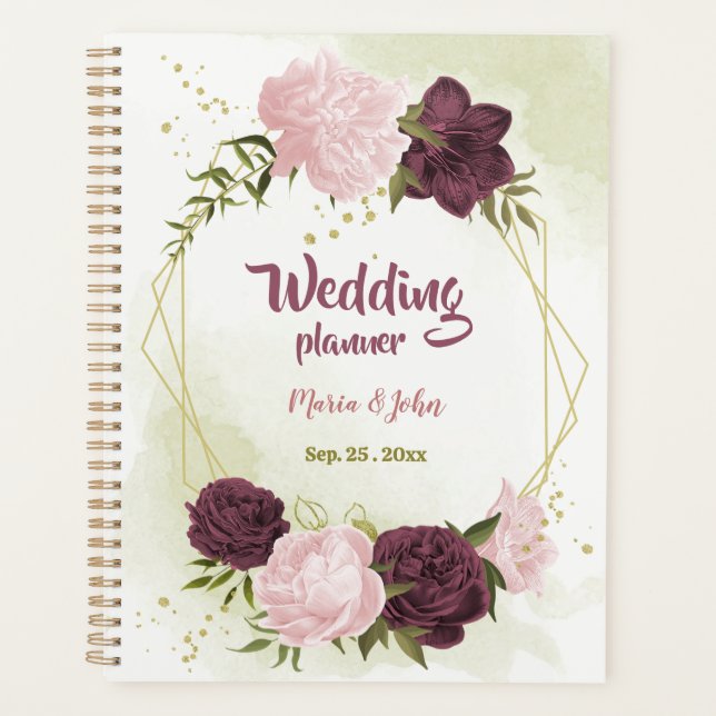 Cabernet & pink flowers greenery wedding planner (Front)