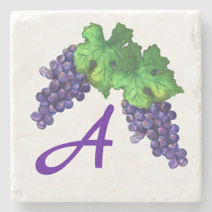 Cabernet Sauvignon Red Wine Grapes Custom Monogram Stone Coaster