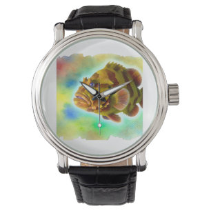 Cabezon fish in watercolor 010924AREF120 - Waterco Watch