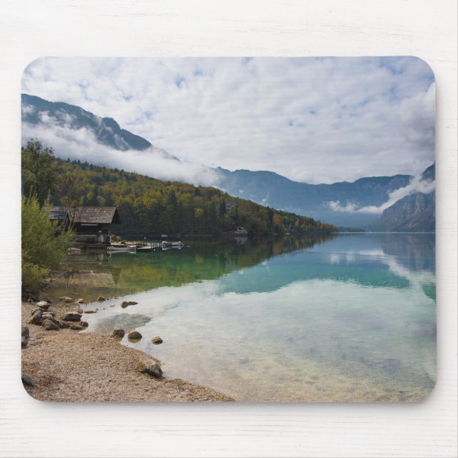 Cabin alongside Bohinj Lake in Slovenia Mouse Pad (Front)