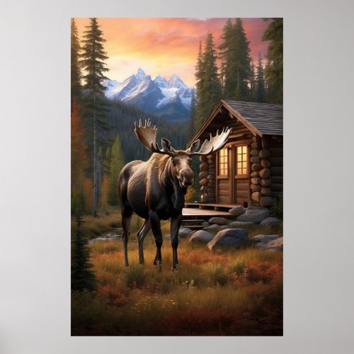  Cabin AP49 MOOSE Stream Nature Forest  Poster