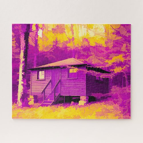Cabin at Allegany State Park NY Abstract Jigsaw Puzzle