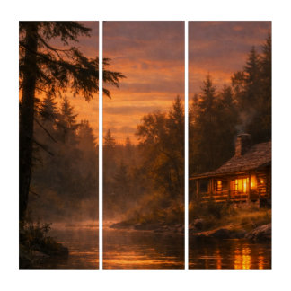 Cabin at Dusk • Woodland Triptych Wall Art