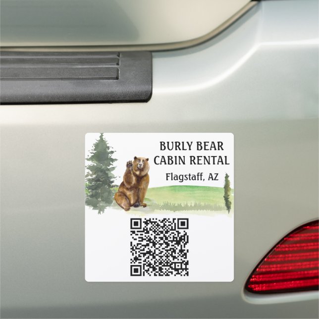  Cabin Bear Rental Home STR QR Code Vacation   Car Magnet (In Situ)