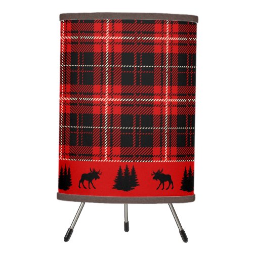 Cabin Black Moose Red Plaid Tripod Lamp