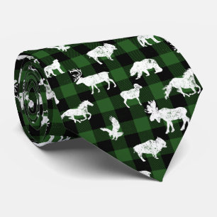 Cabin Buffalo Plaid Lumberjack Check Pattern Green Neck Tie
