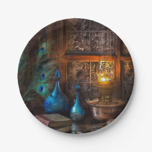 Cabin by lamplight rustic scene brown blue paper plates
