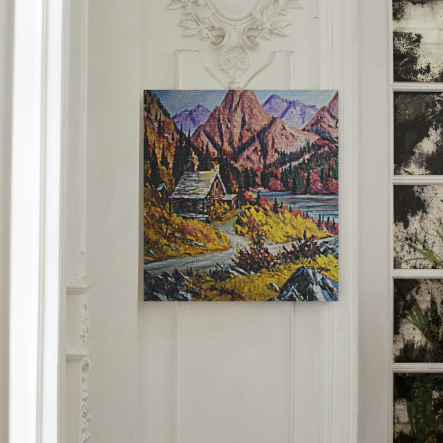 Cabin By the Lake Fine Art Painting 10x10 Faux Canvas Print (Cabin By the Lake Fine Art Painting 10x10 Faux Canvas Print)