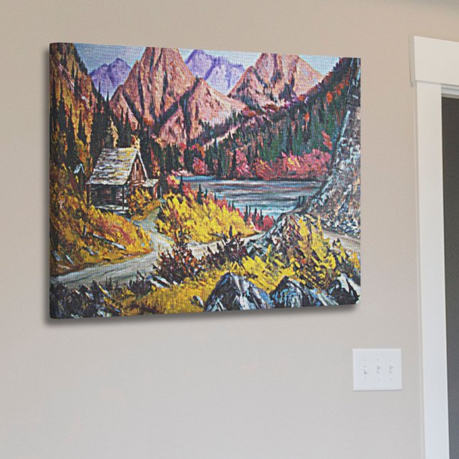 Cabin By the Lake Fine Art Painting 36x24 Faux Canvas Print (Cabin By the Lake Fine Art Painting 36x24 Faux Canvas Print)