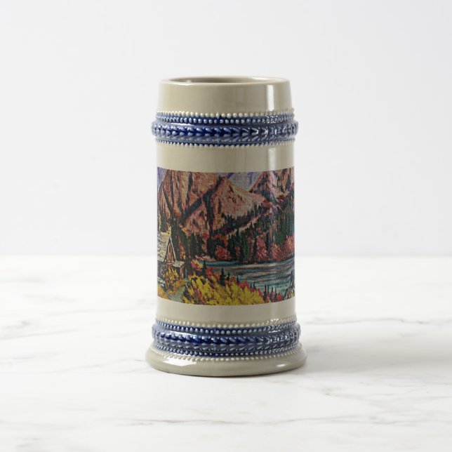 Cabin by the Lake Oil Painting Beer Stein (Center)