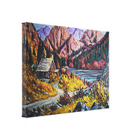 Cabin By the Lake Oil Painting Canvas Print