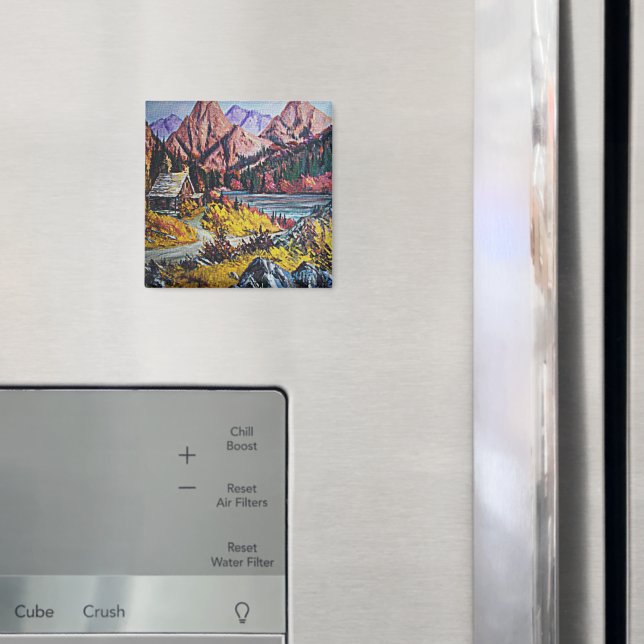 Cabin by the Lake Oil Painting Magnet (In Situ (Fridge))