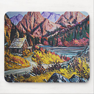 Cabin by the Lake Oil Painting Mouse Pad