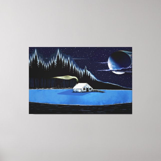 "Cabin by the Lake" Stretched Canvas Print. Print (Front)