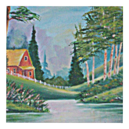 Cabin by the Stream Fine Art Painting 10x10 Faux Canvas Print