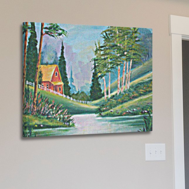 Cabin by the Stream Fine Art Painting 36x24 Faux Canvas Print (Cabin by the Stream Fine Art Painting 36x24 Faux Canvas Print)