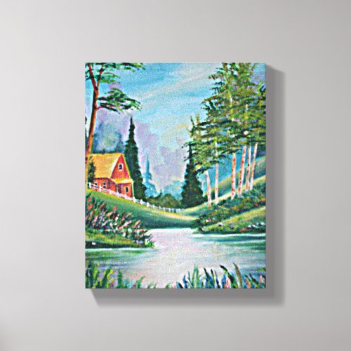 Cabin by the Stream Fine Art Painting 8x10 Canvas Print