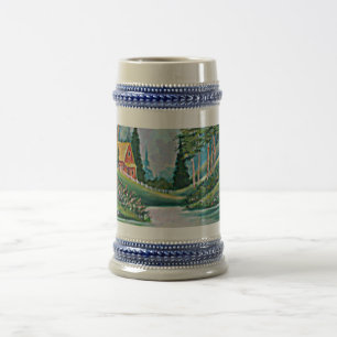 Cabin by the Stream Oil Painting Beer Stein