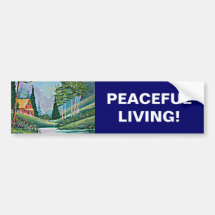 Cabin by the Stream Oil Painting Bumper Sticker