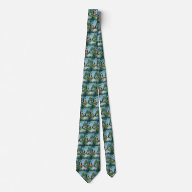 Cabin by the Stream Oil Painting Neck Tie (Front)