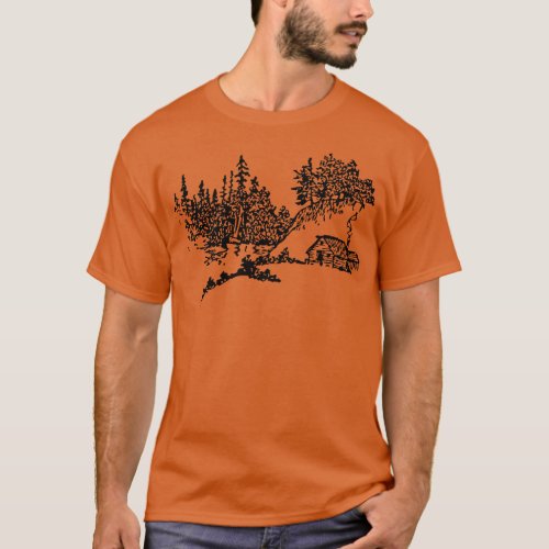 Cabin Camping Hand Drawn T_Shirt