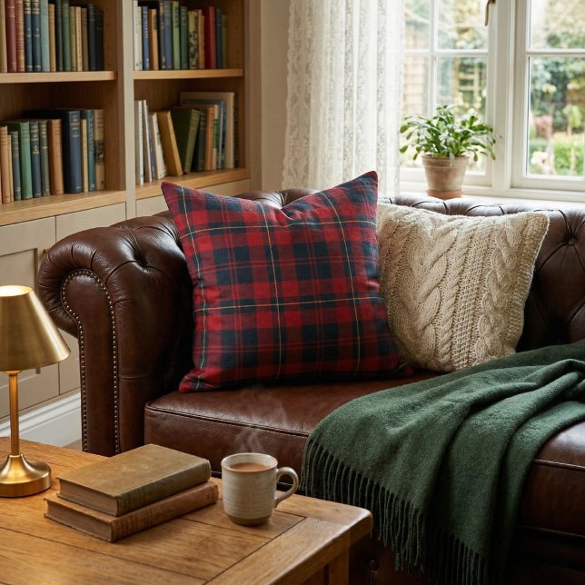 Cabin Chic Decor: Classic Red & Navy Tartan Plaid Throw Pillow (Creator Uploaded)