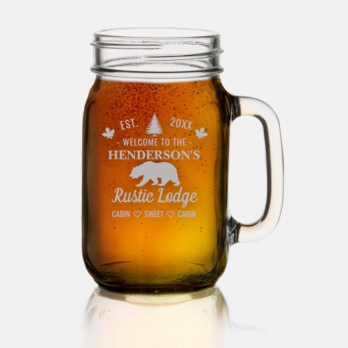 Cabin Cozy Winter Bear Rustic Lodge Personalized  Mason Jar W Handle