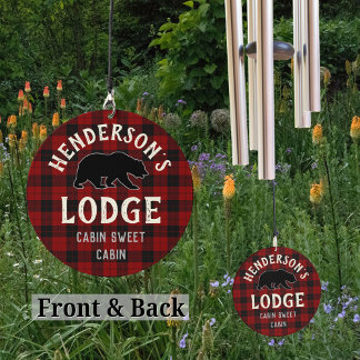 Cabin Cozy Winter Bear Rustic Lodge Personalized Wind Chime