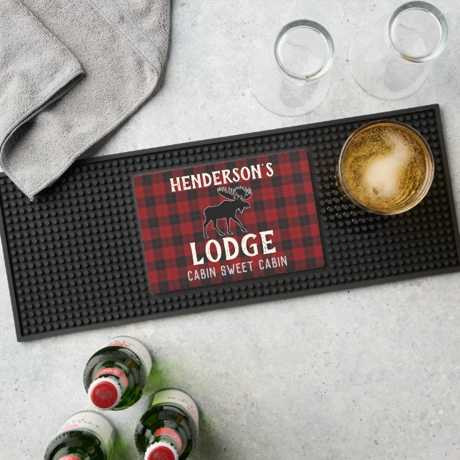 Cabin Cozy Winter Moose Rustic Lodge Personalized Bar Mat (Insitu (Bar 1))