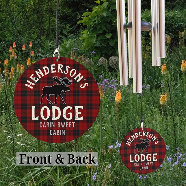 Cabin Cozy Winter Moose Rustic Lodge Personalized Wind Chime (Creator Uploaded)