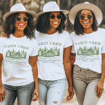Cabin Crew Green Camp Bachelorette Party T-Shirt<br><div class="desc">This bachelorette party t-shirt features a fun green design with the text "Cabin Crew" and an image of a cozy log cabin surrounded by trees, perfect for a camping-themed celebration. The text is customizable, allowing you to add a personal touch for the bride-to-be and her friends. Ideal for a cabin...</div>