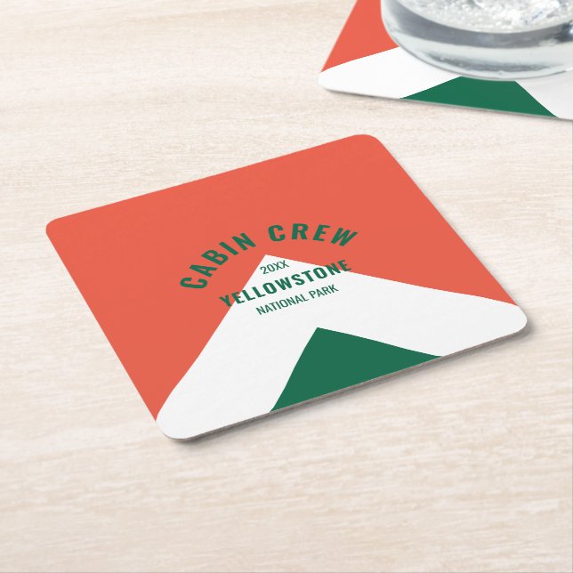 Cabin Crew Peronalized Destination Retro Red Green Square Paper Coaster (Angled)