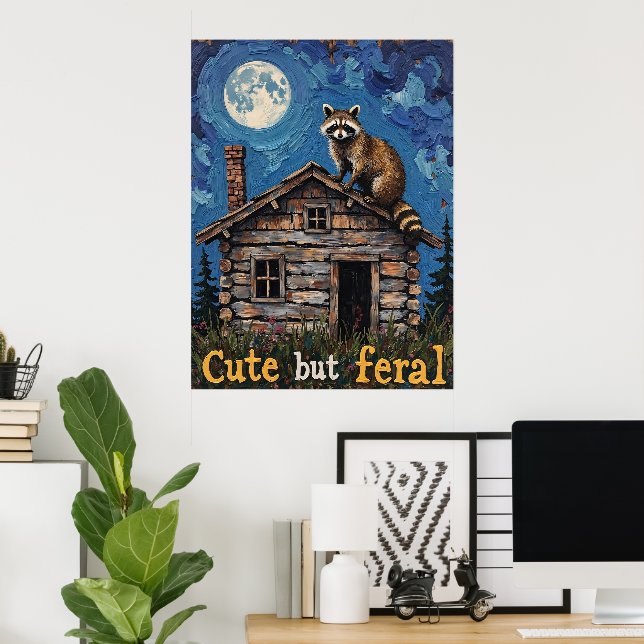 Cabin Dweller: A Raccoon's Night Perch Poster (Home Office)