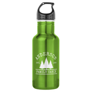 Cabin Family Name Bright Green Stainless Steel Water Bottle