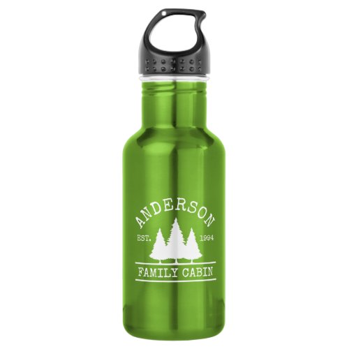 Cabin Family Name Bright Green Stainless Steel Water Bottle