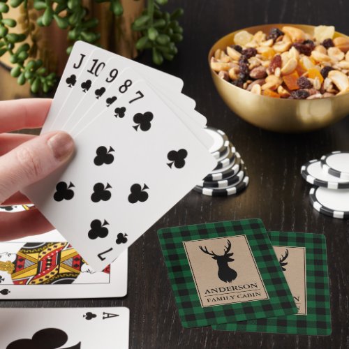 Cabin Family Name Deer Kraft Green Buffalo Plaid Poker Cards