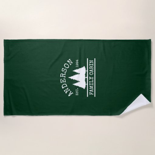 Cabin Family Name Forest Green Beach Towel Zazzle