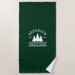 Cabin Family Name Forest Green Beach Towel