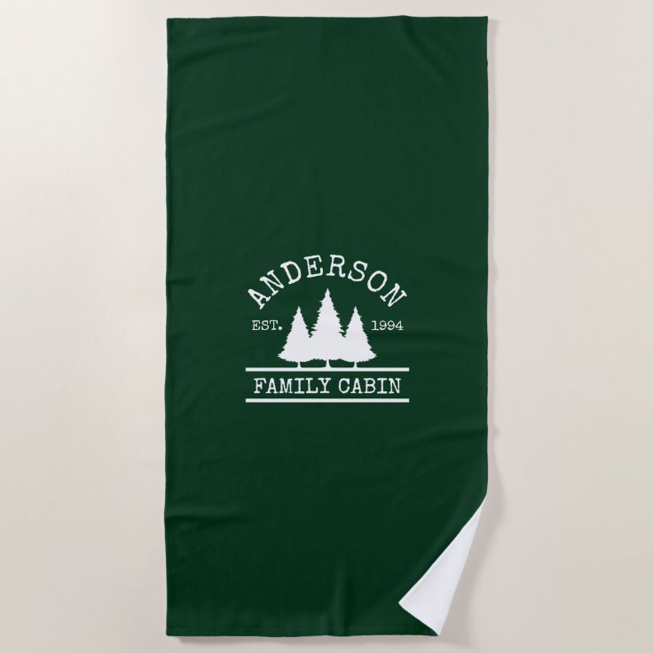 Cabin Family Name Forest Green Beach Towel Zazzle
