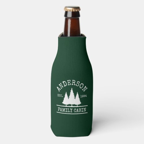 Cabin Family Name Forest Green Bottle Cooler