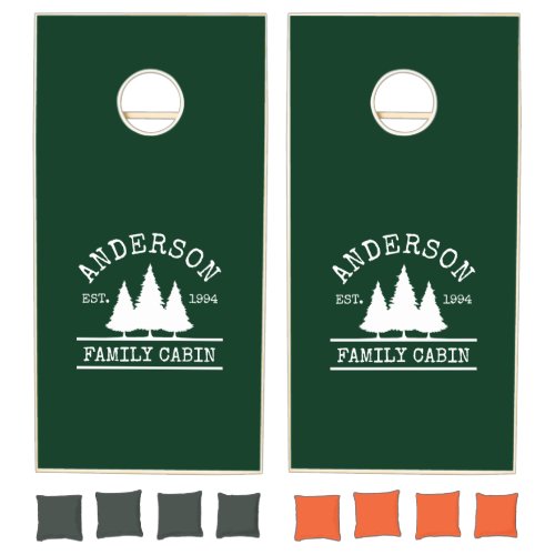 Cabin Family Name Forest Green Cornhole Set