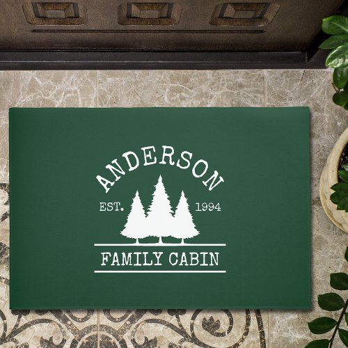 Cabin Family Name Forest Green Doormat