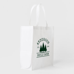 Cabin Family Name Forest Green Grocery Bag