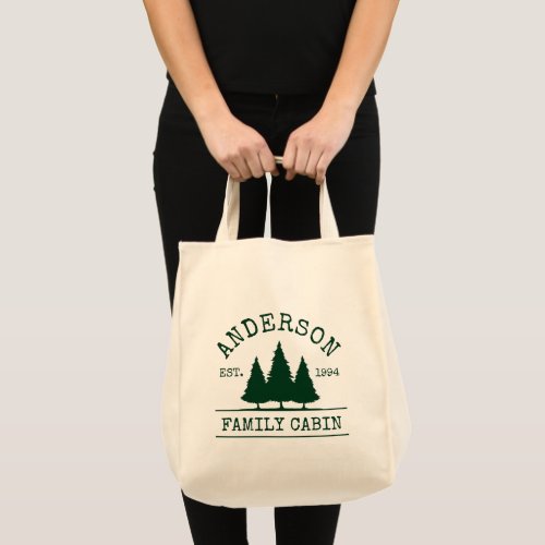 Cabin Family Name Forest Green Grocery Tote Bag