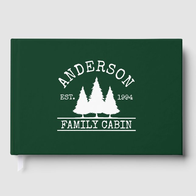 Cabin Family Name Forest Green Guest Book (Front)