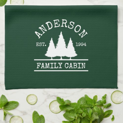 Cabin Family Name Forest Green Kitchen Towel