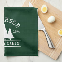 Family Name Cabin Forest Green Kitchen Towel, Zazzle in 2023